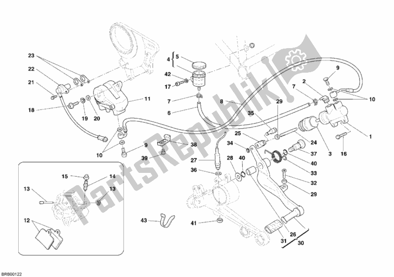 Tutte le parti per il Sistema Frenante Posteriore del Ducati Monster S2R 800 USA 2005